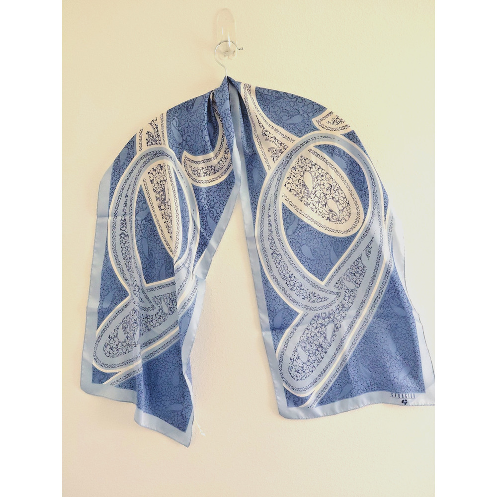 Georgiou Italian Scarf Blue Floral Paisley VTG Hair Handbag Editorial Coastal